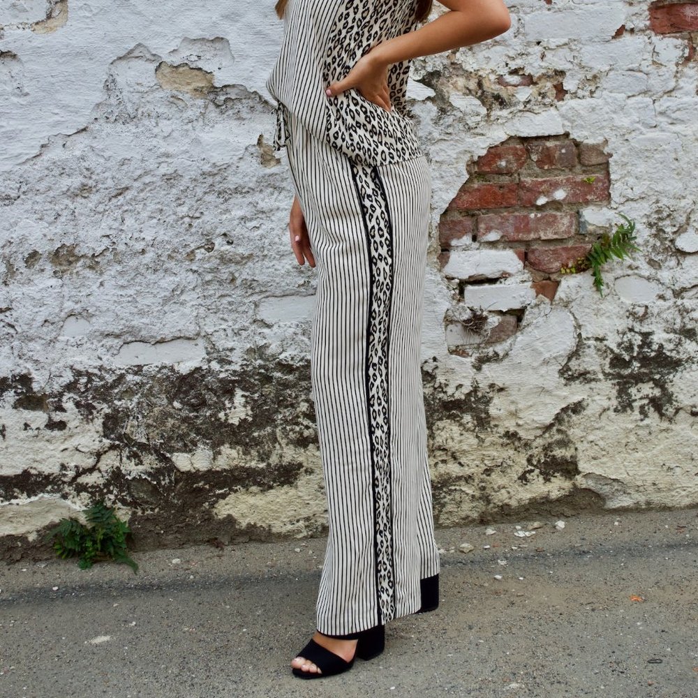 Leopard and Strip Wide Leg Pant